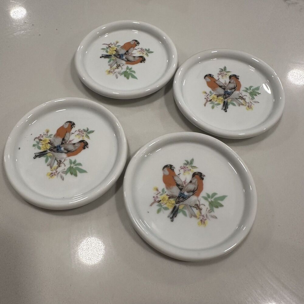 Coasters Birds Porcelain (Set of 4) 3 1/2" x 1/2" inch Interpur Vintage